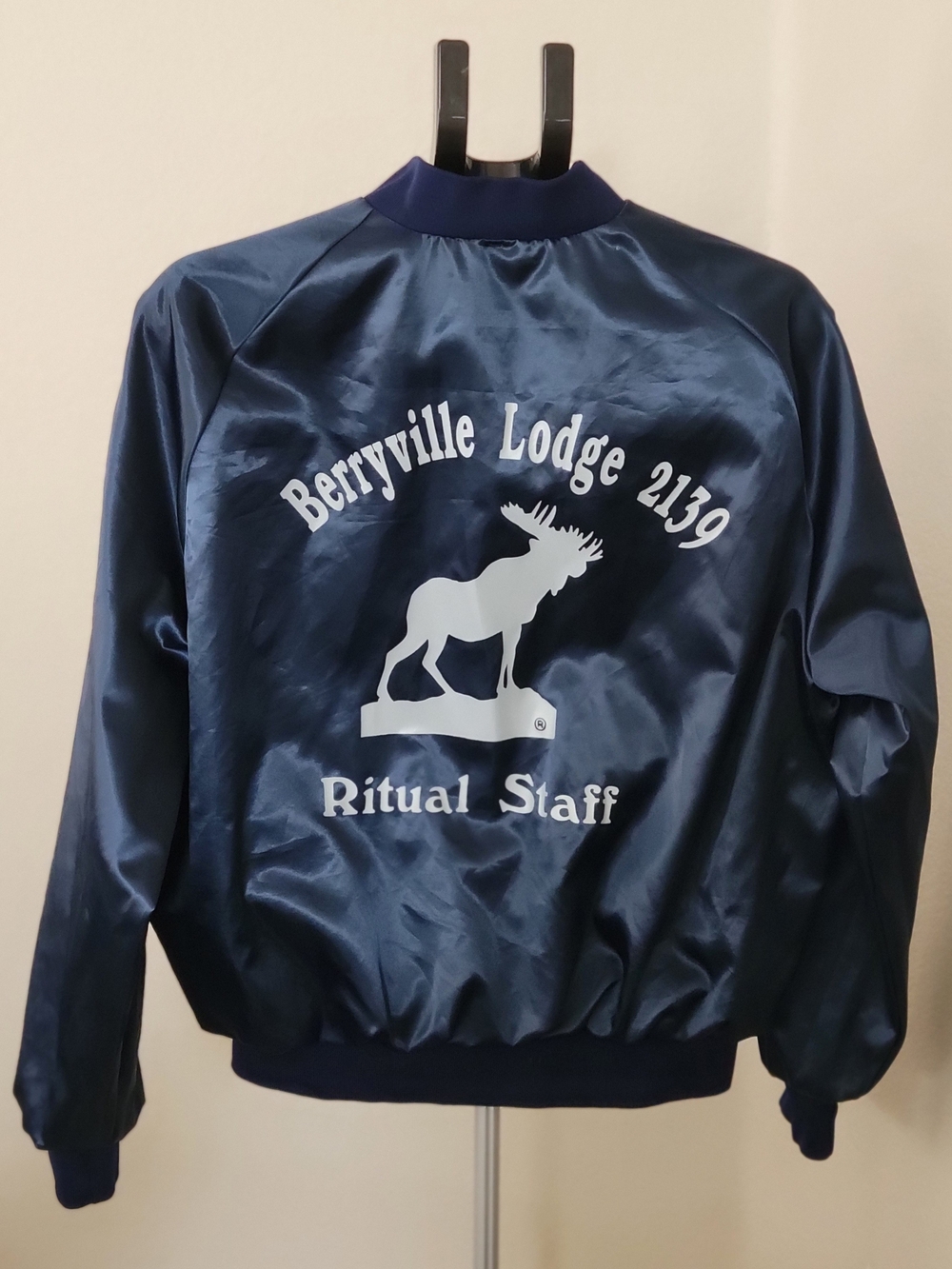 Vtg 1980s Hilton Loyal Order of Moose Satin Bomber Jacket Blue Men L Berryville